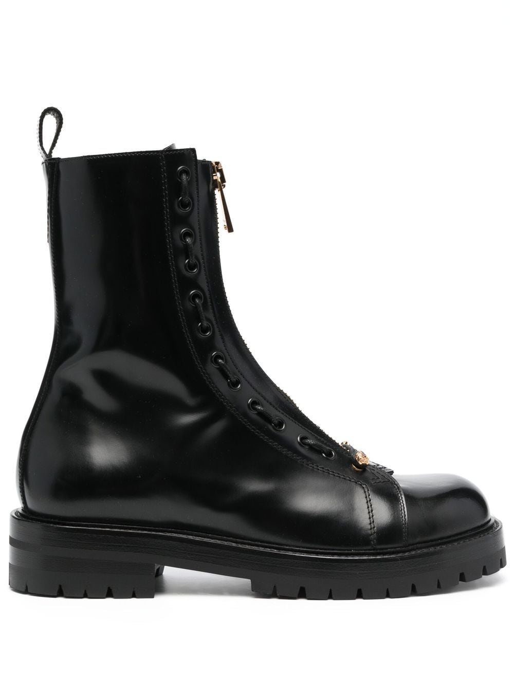Versace zip-up leather boots - Black