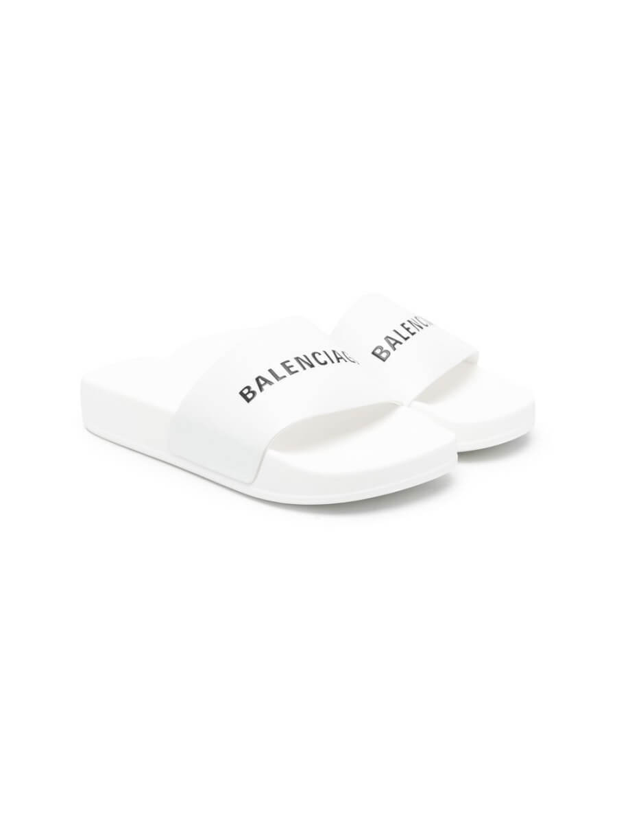 Balenciaga Kids logo-print pool slides - White