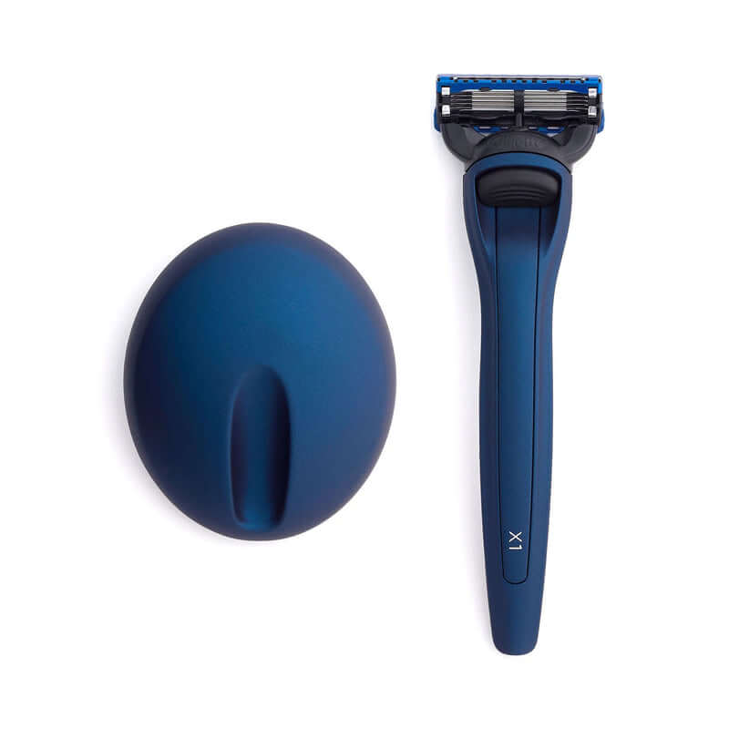 Bolin Webb X1 Matte Blue Razor Set | Complete with X1 Magnetic Razor Stand + Fits Gillette Fusion 5 Blades