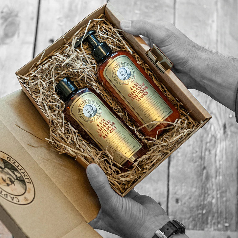 Captain Fawcett Booze & Baccy Hair & Body Wash Set | Duo of Smokey Scented Body Care Essentials Featuring Shampoo & Body Wash