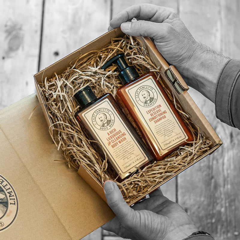 Captain Fawcett Expedition Reserve Wash Set | Essential Bathroom Duo Featuring Shampoo & Body Wash