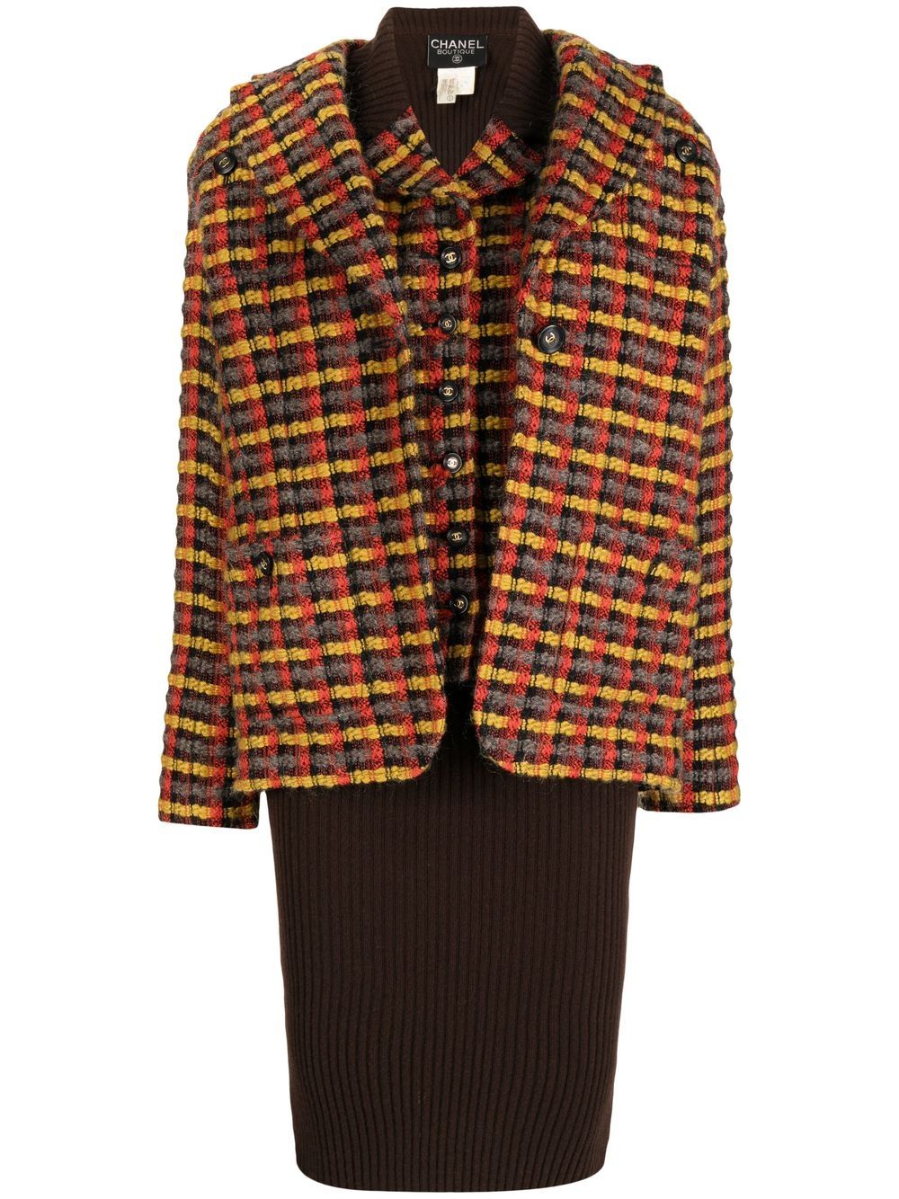 Chanel Pre-Owned 1995 tweed dress and jacket set - Brown