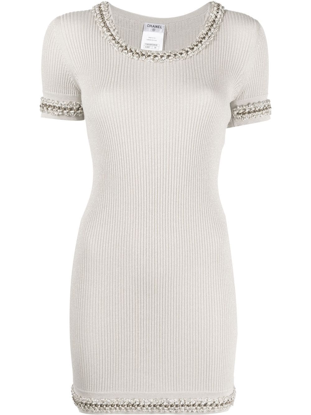 Chanel Pre-Owned 2010 chain-trim ribbed-knit dress - Neutrals