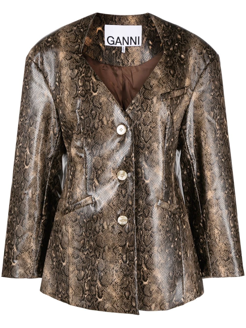 GANNI faux leather snakeskin print jacket - Neutrals