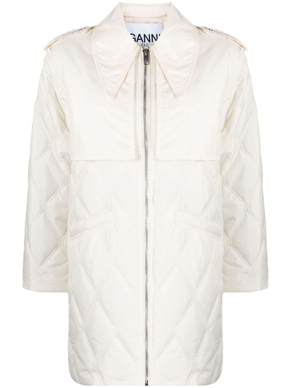 GANNI quilted zip-up jacket - Neutrals