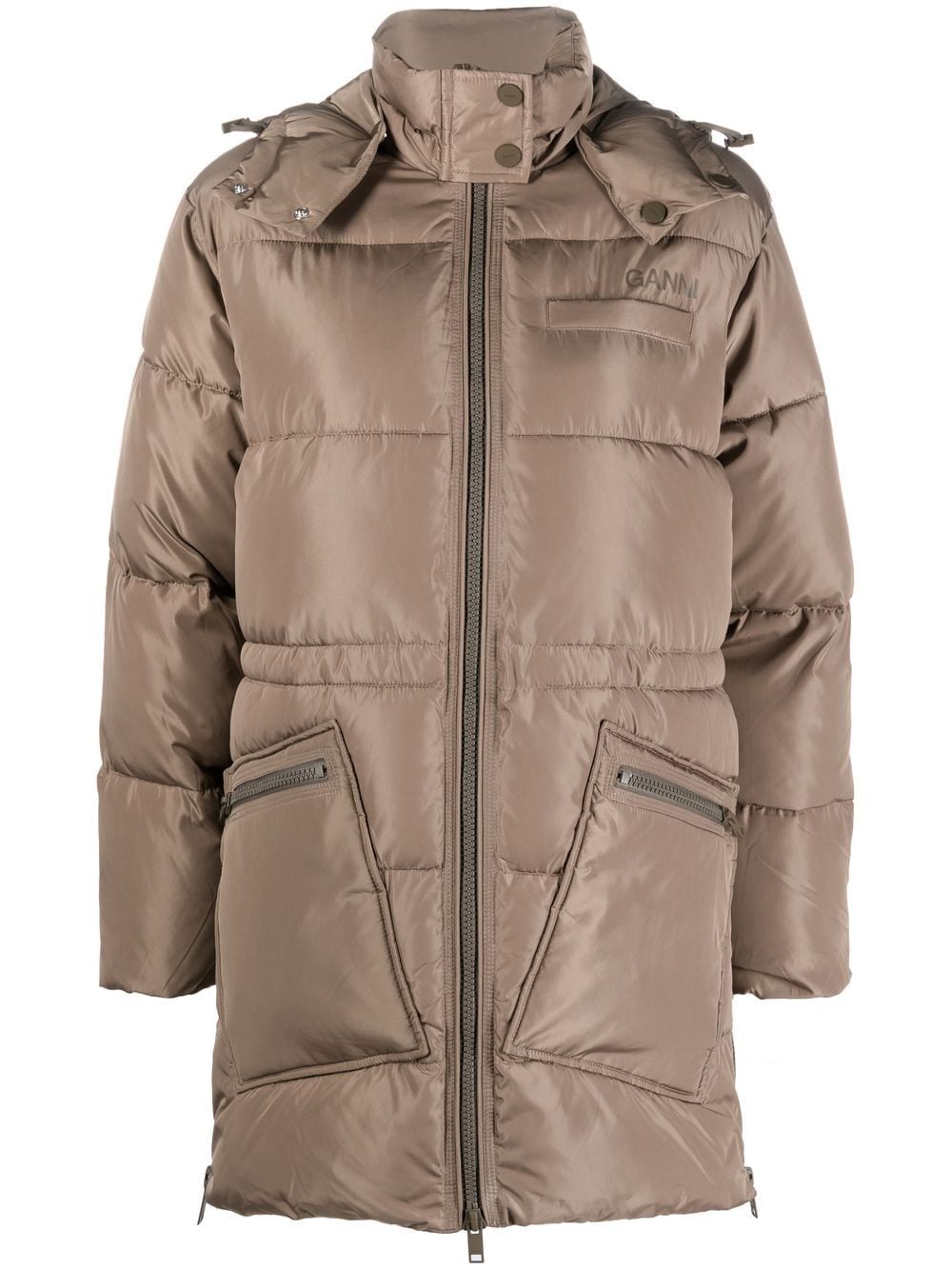 GANNI zip-up padded coat - Brown