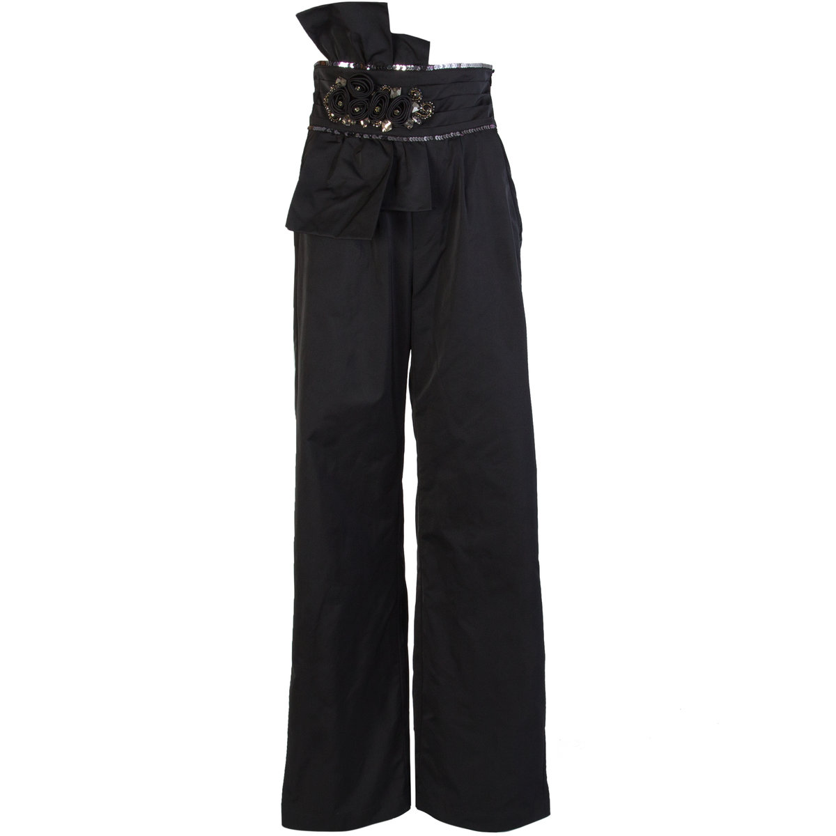 High-waisted Embellishment Trousers 40 Black