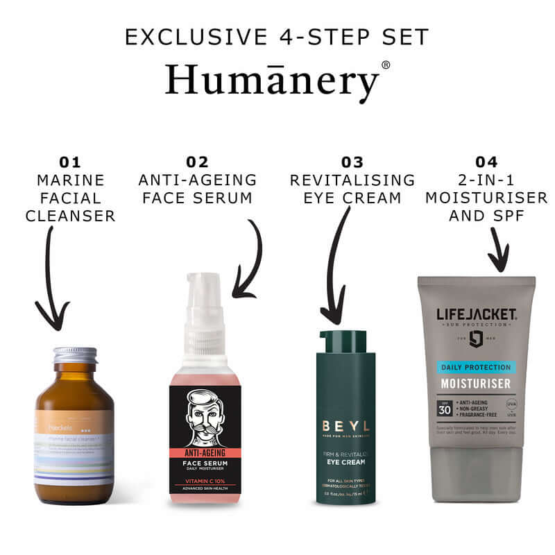 Humānery's Luxury Men's Skincare 'Initiation Routine' Kit | Curated 4-Step No Fuss Men's Skincare System for All Skin Types
