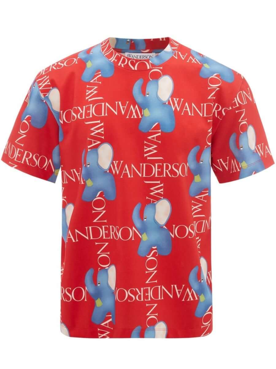 JW Anderson elephant-print logo-grid T-shirt - Red