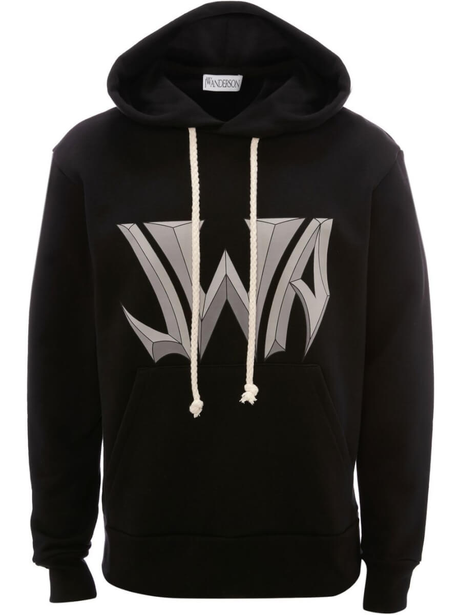JW Anderson logo print drawstring hooded sweatshirt - Black