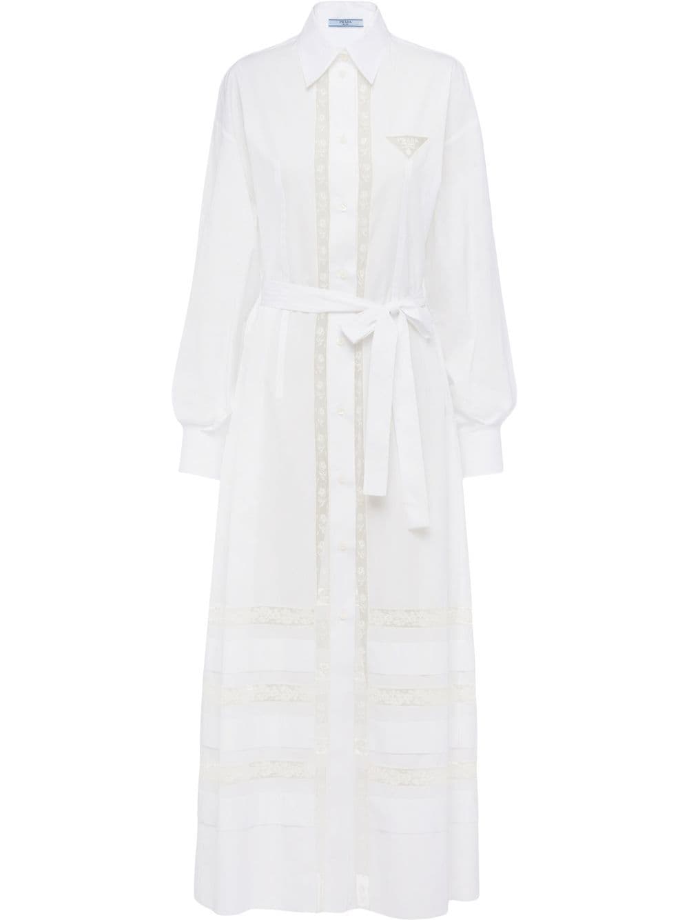 Prada lace-panel maxi shirtdress - White