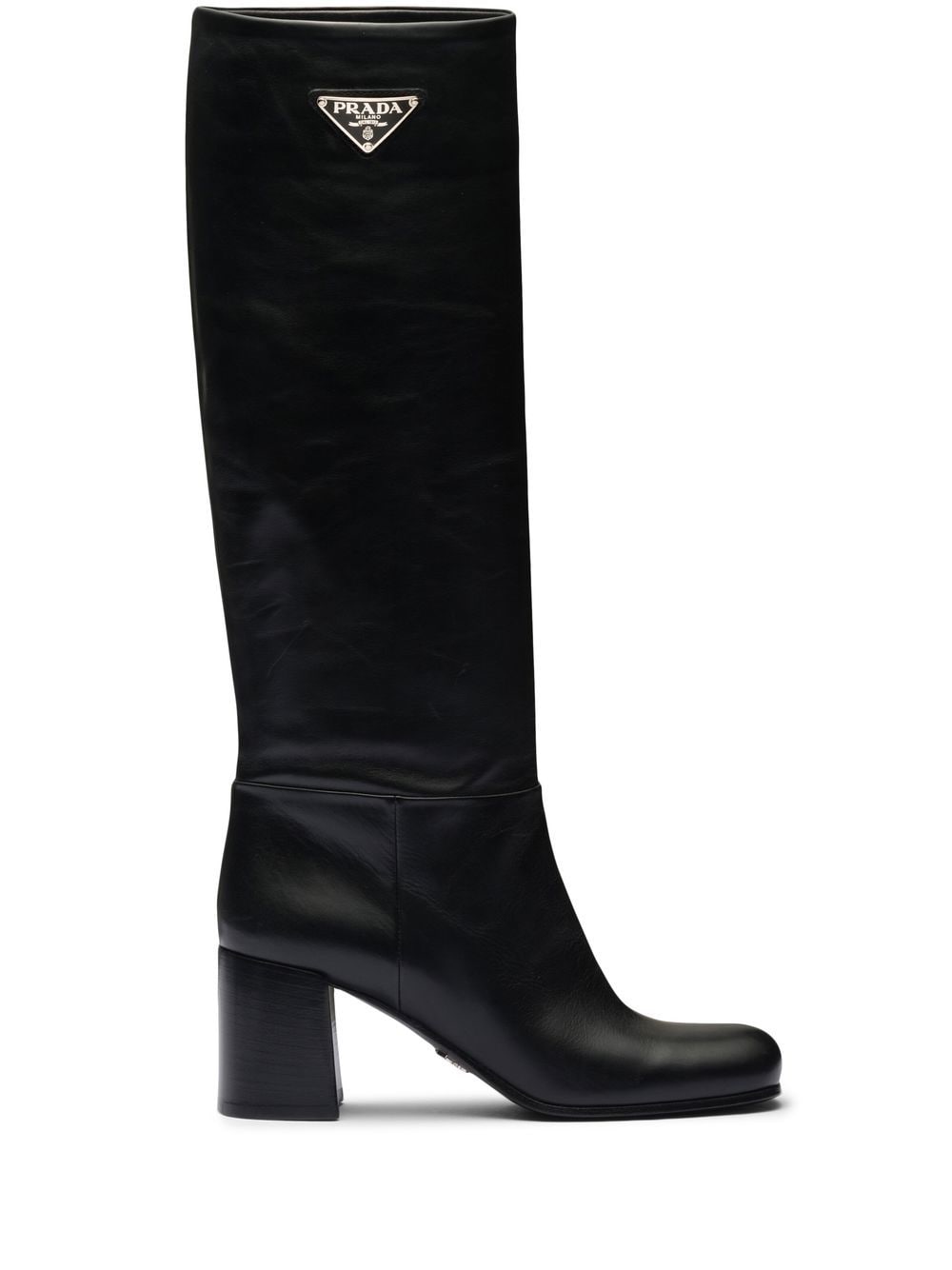 Prada logo plaque leather boots - Black