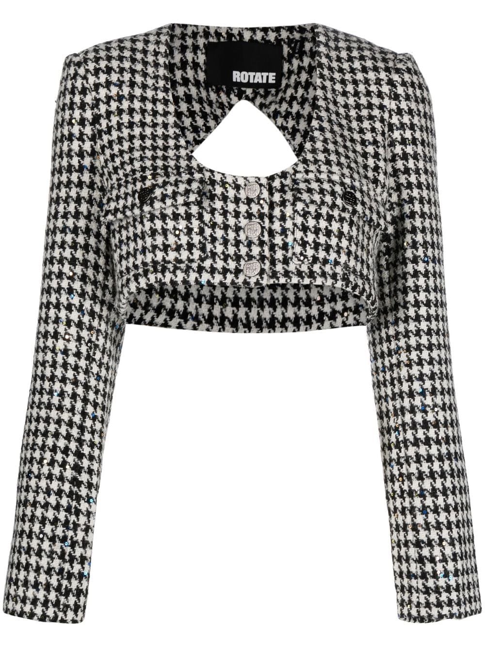 ROTATE houndstooth-pattern open-back cropped jacket - Black
