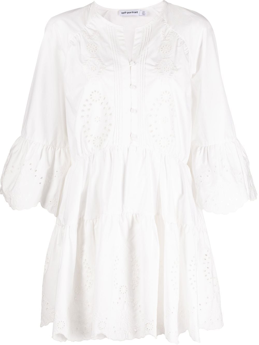 Self-Portrait broderie anglaise tiered mini dress - White