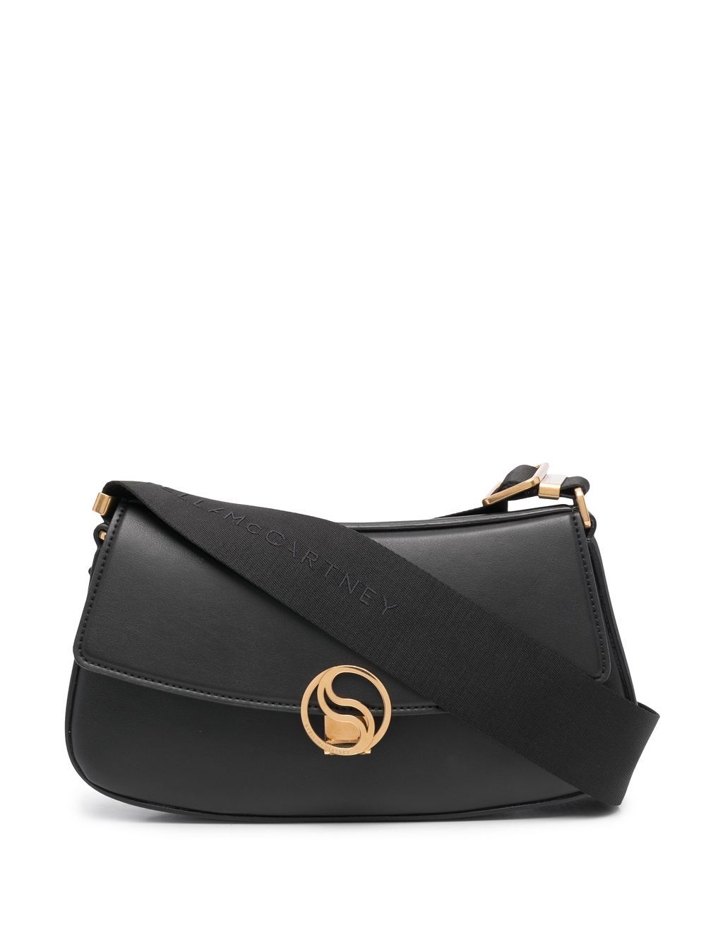 Stella McCartney logo clasp flap shoulder bag - Black