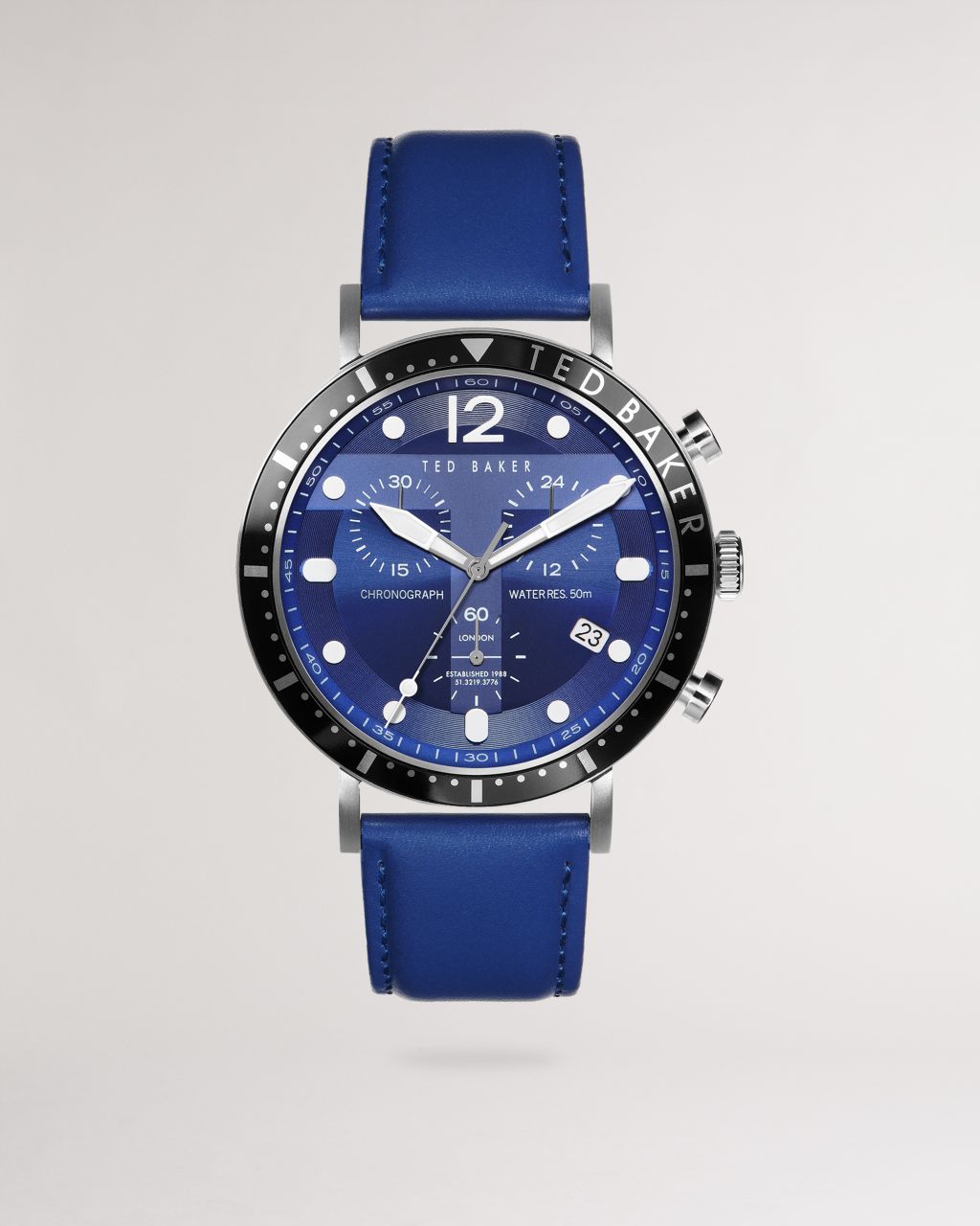 Ted Baker Leather Strap Chronograph Watch in Blue MORNIG, Men's Accessories