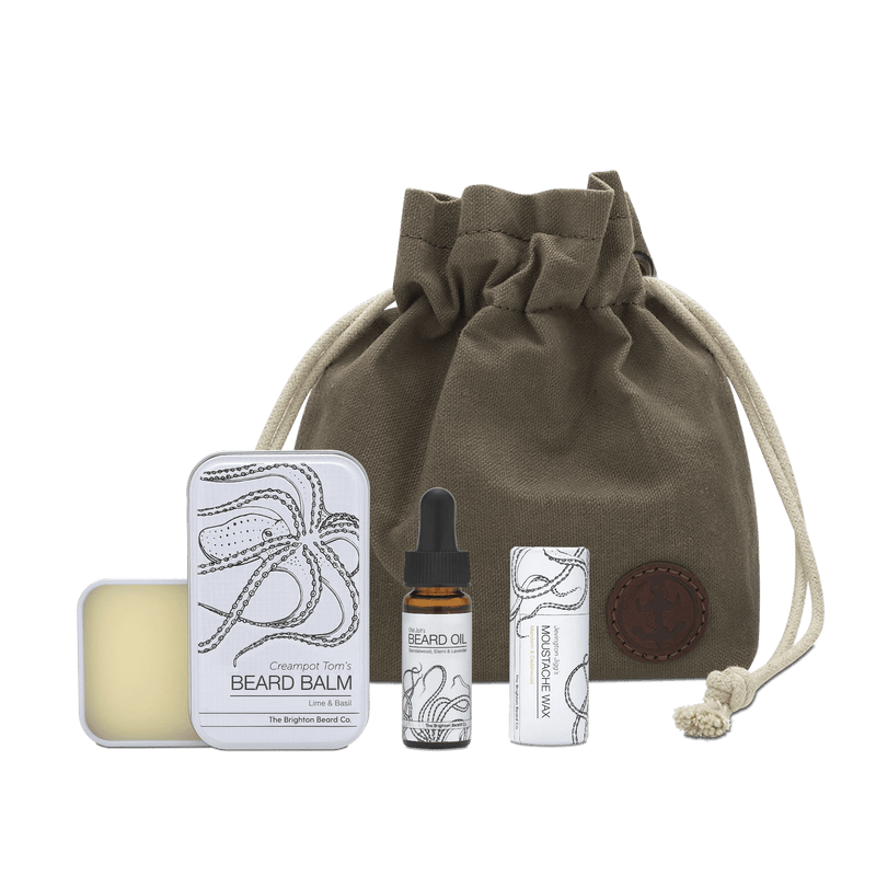 The Brighton Beard Company Crowlink Loot Gift Set | Set of 4 Grooming Essentials Featuring Beard Oil, Beard Wax, Beard Balm & Wash Bag