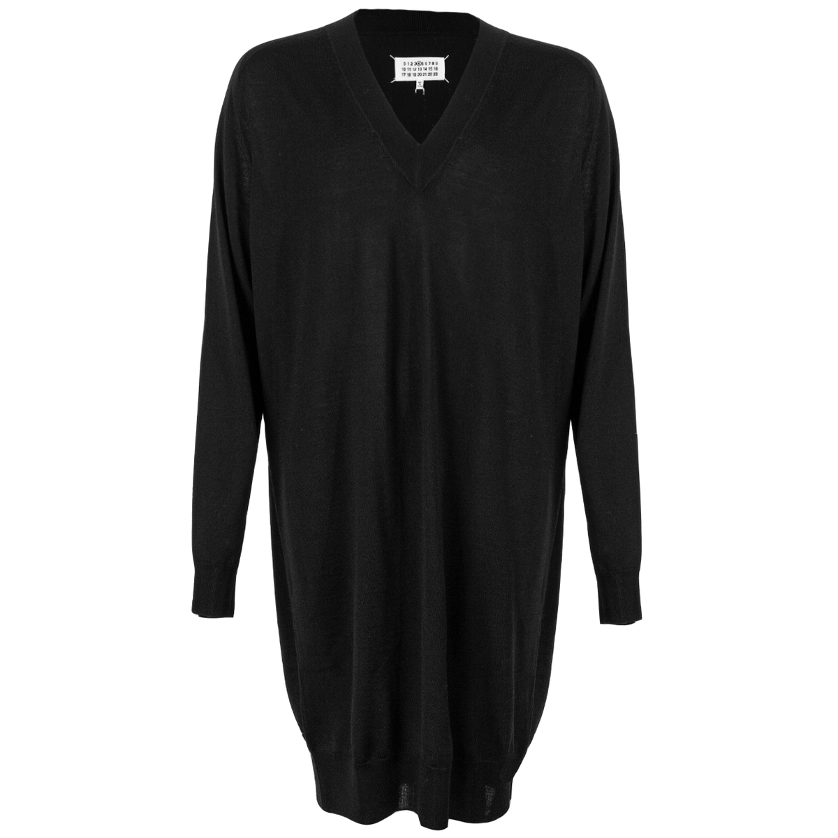 Wool V-neck Sweater Dress M Black