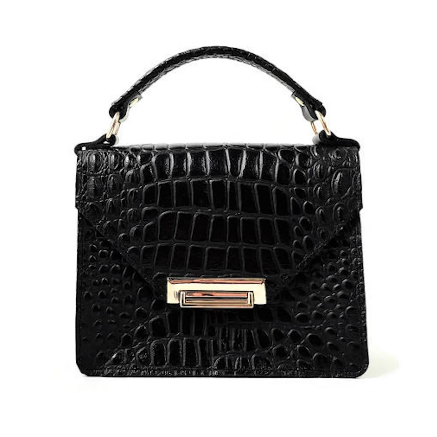 Angela Valentine Handbags - Gavi Mini Bag In Black Crocodile Embossed Leather