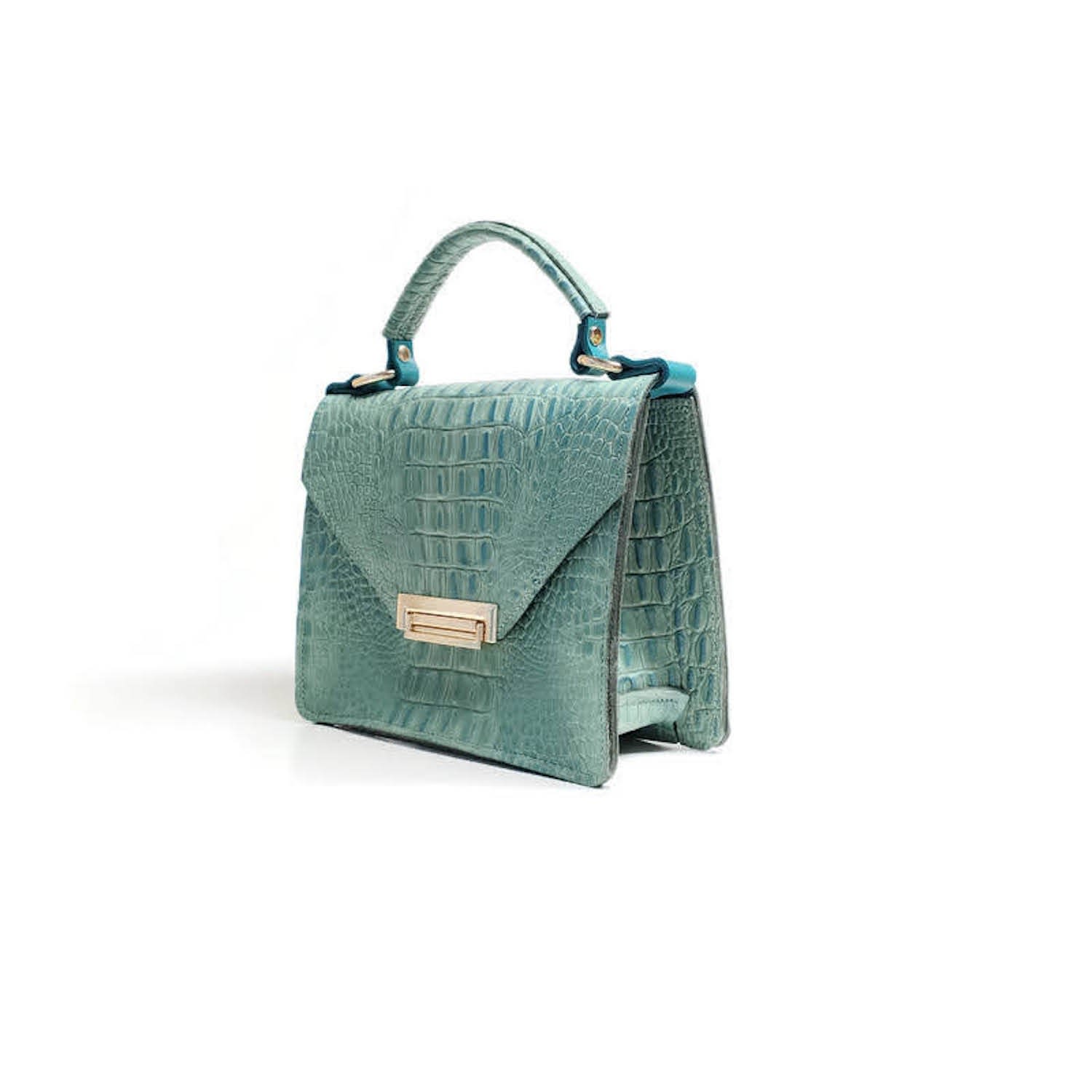 Angela Valentine Handbags - Gavi Mini Bag In Sea Green Crocodile Embossed Leather