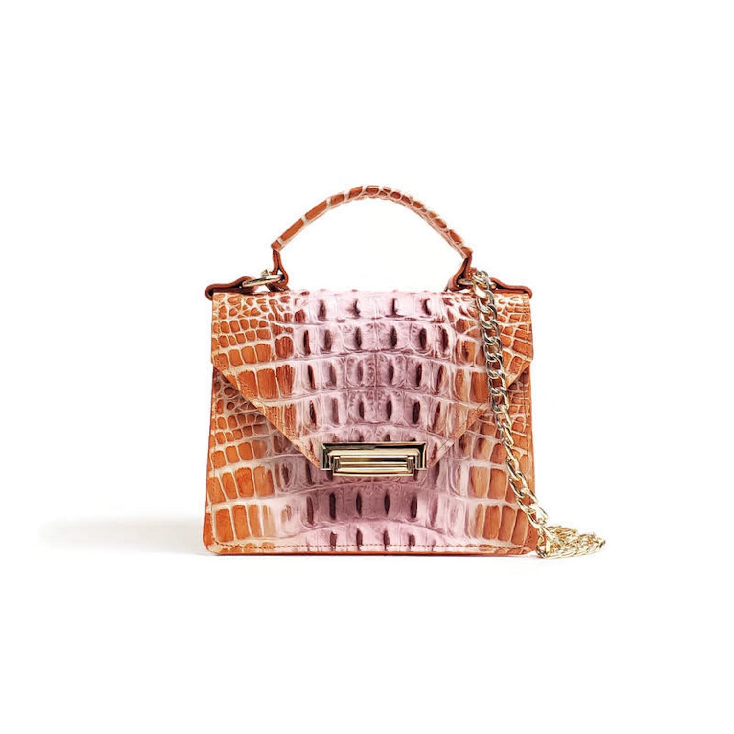 Angela Valentine Handbags - Gavi Mini Bag In Sun Washed Orange Crocodile Embossed Leather