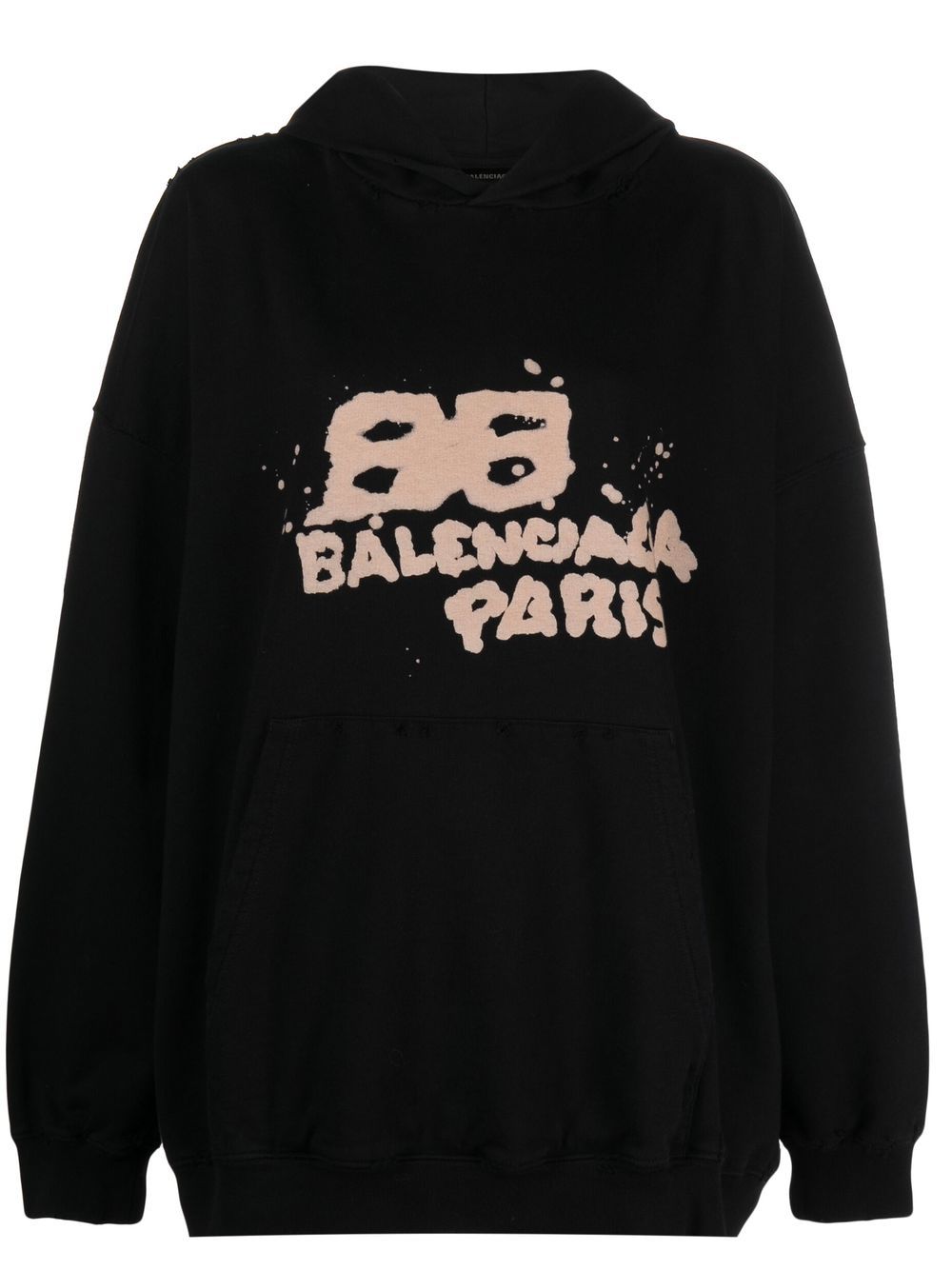 Balenciaga Large Fit logo-print hoodie - Black