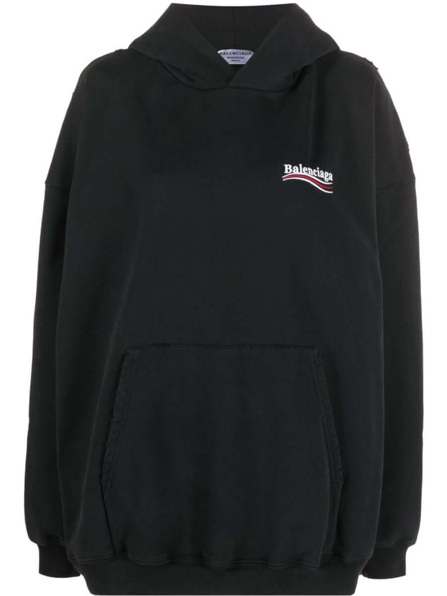 Balenciaga logo-print large fit hoodie - Black