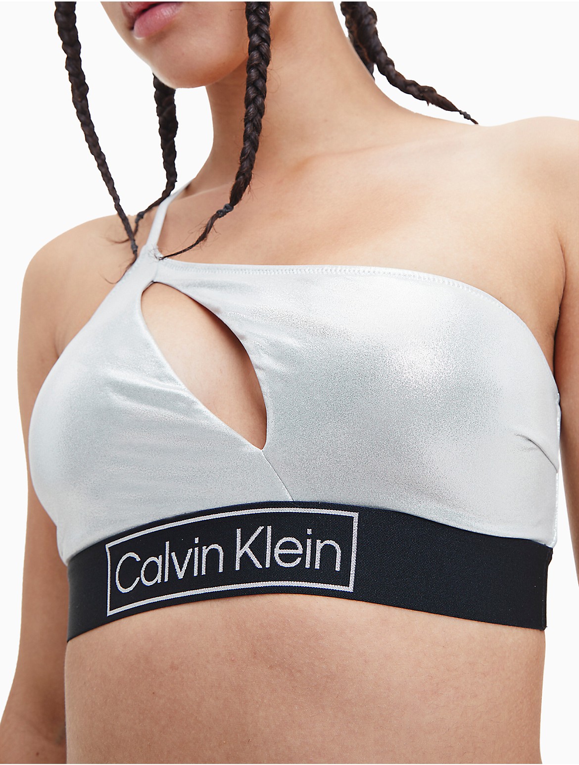 Calvin Klein Women's Core Festive One Shoulder Bikini Top - Metallic - S