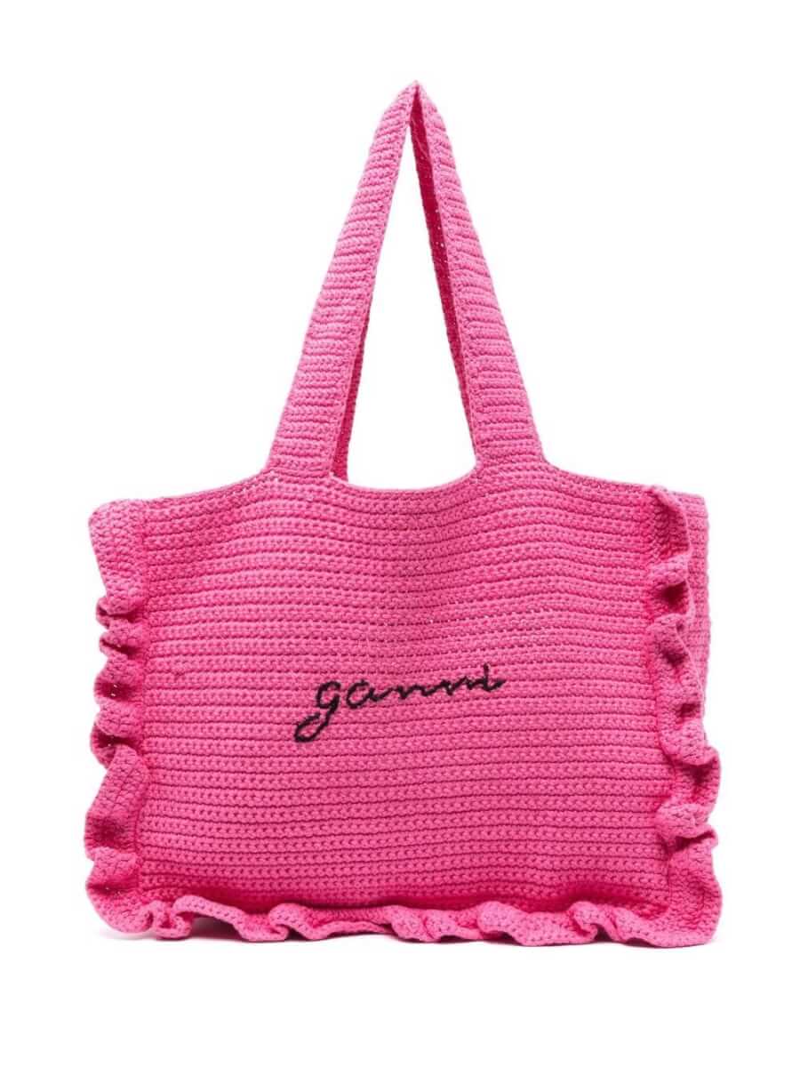 GANNI chunky-knit tote bag - Pink