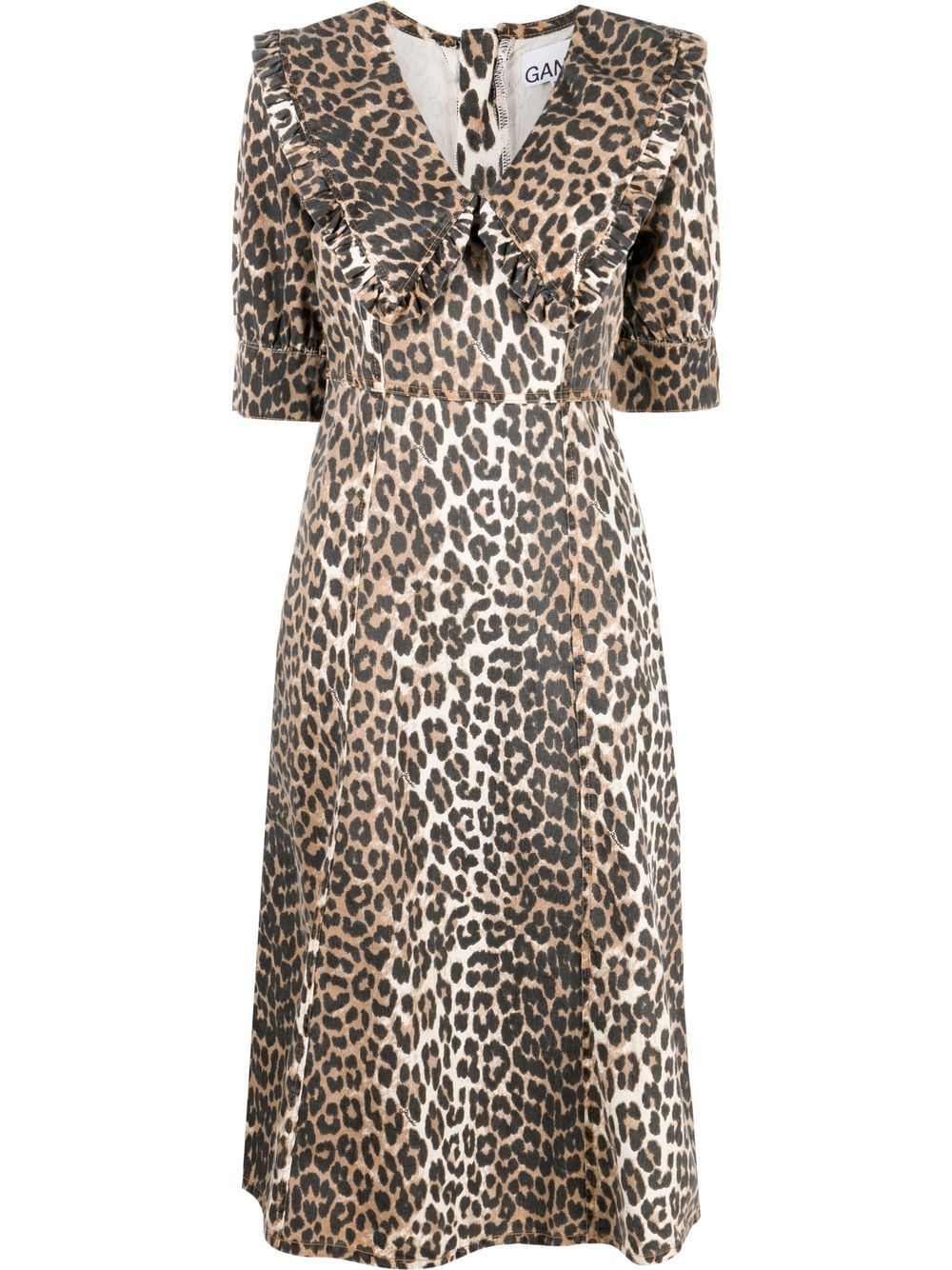 GANNI leopard-print midi dress - Neutrals