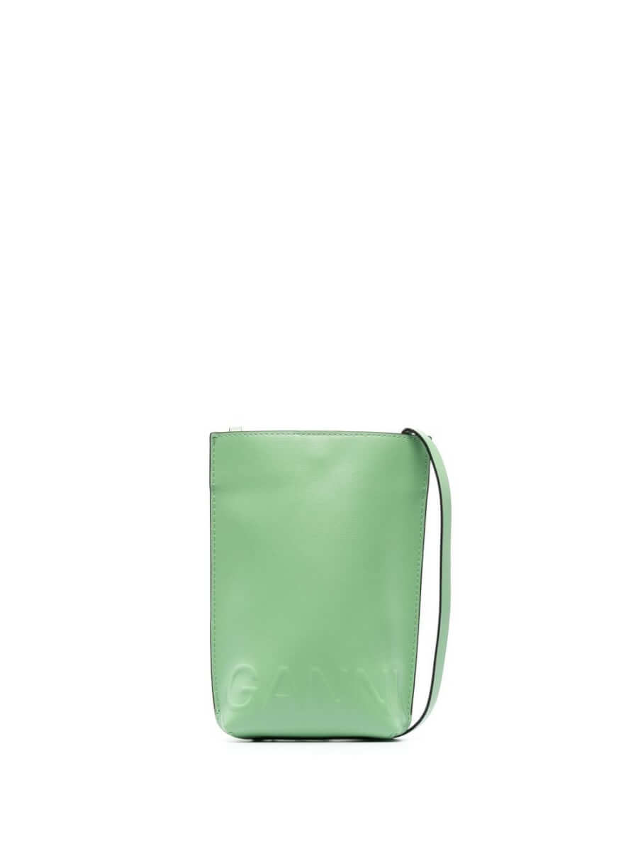 GANNI logo-embossed leather crossbody bag - Green