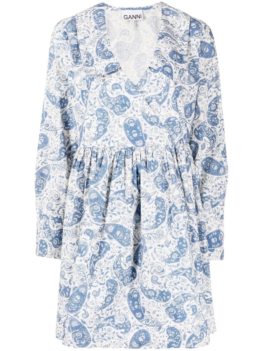 GANNI paisley-print cotton wrap dress - Blue