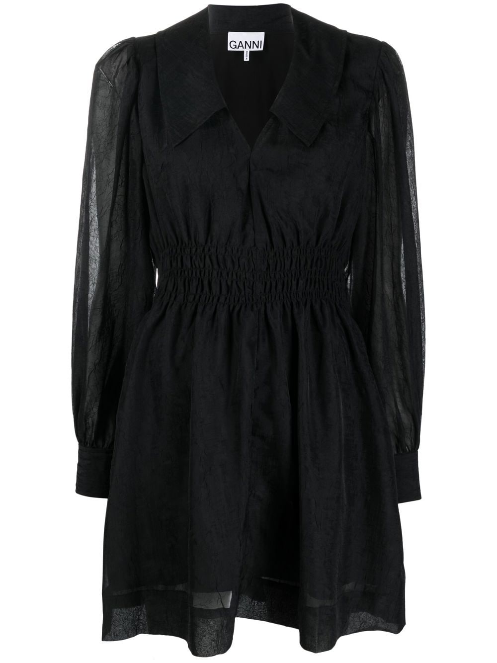 GANNI pointed-collar long-sleeve dress - Black