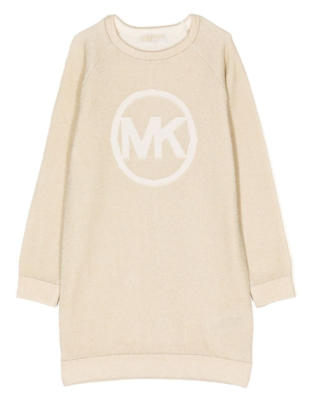 Michael Kors Kids embroidered-logo sweater dress - Gold