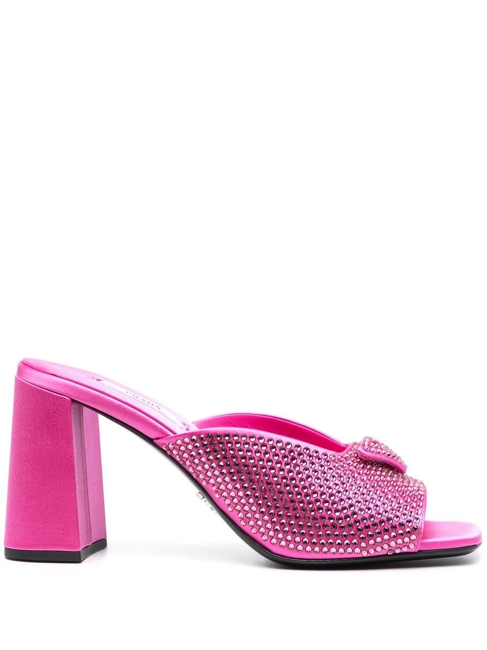 Prada crystal-studded high-heeled satin slides - Pink