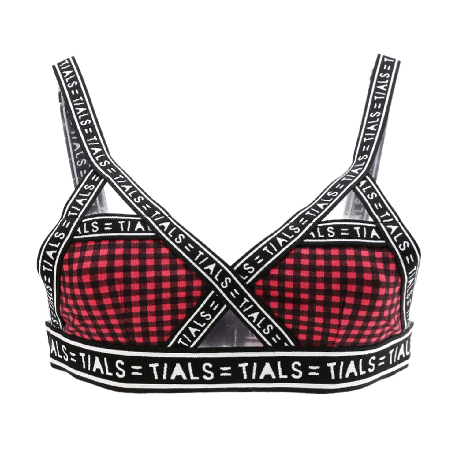 THIS IS A LOVE SONG - Single Logo Bondage Bra Red Gingham