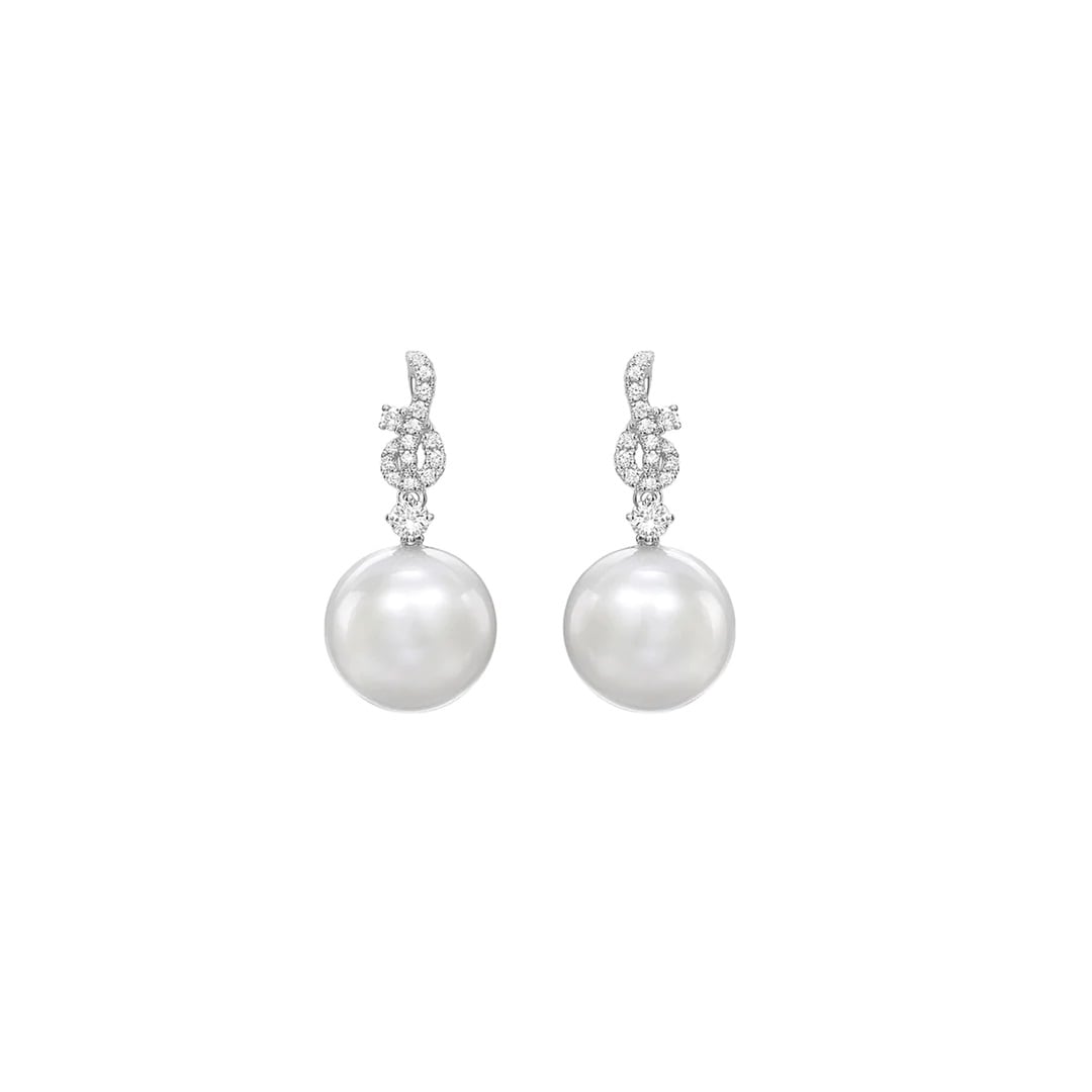 18ct White Gold 0.25ct Diamond & Pearl Drop Earrings