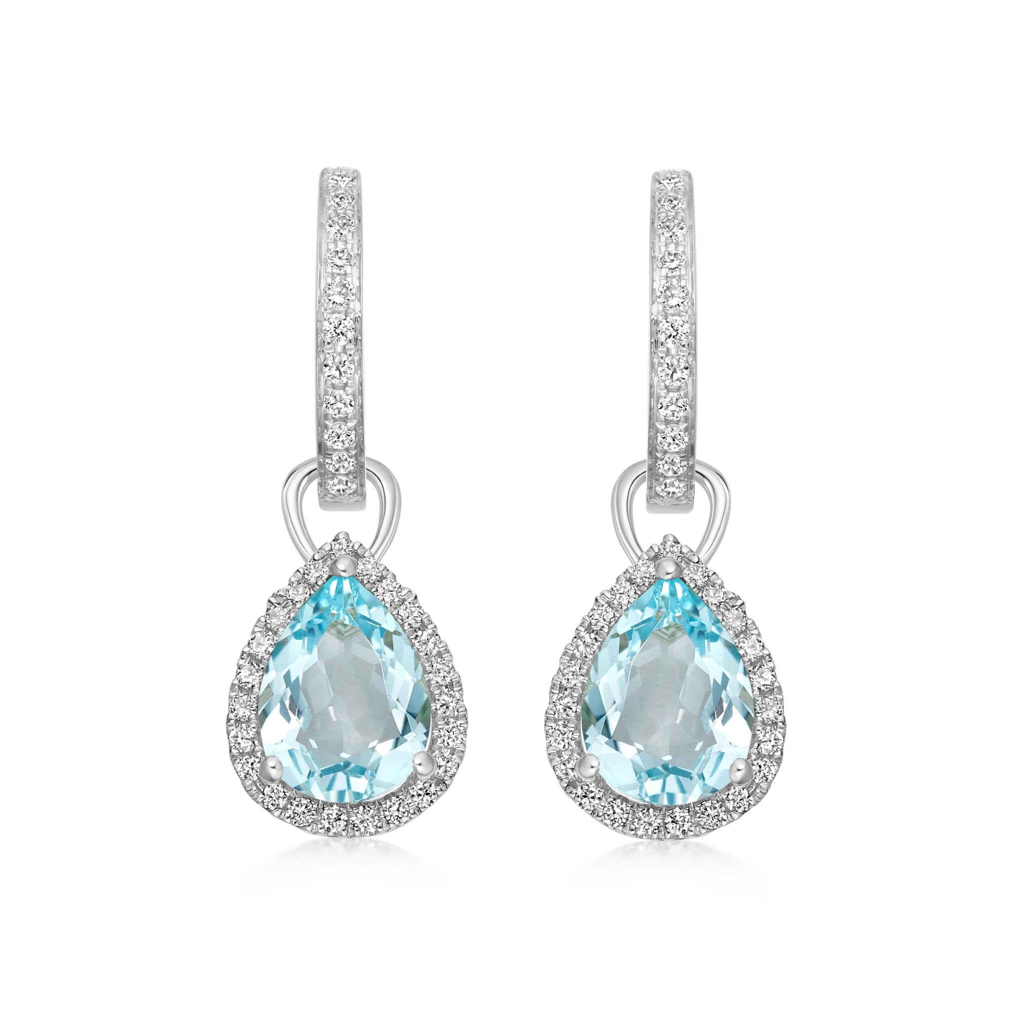 18ct White Gold 0.28ct Diamond & Blue Topaz Drop Earrings