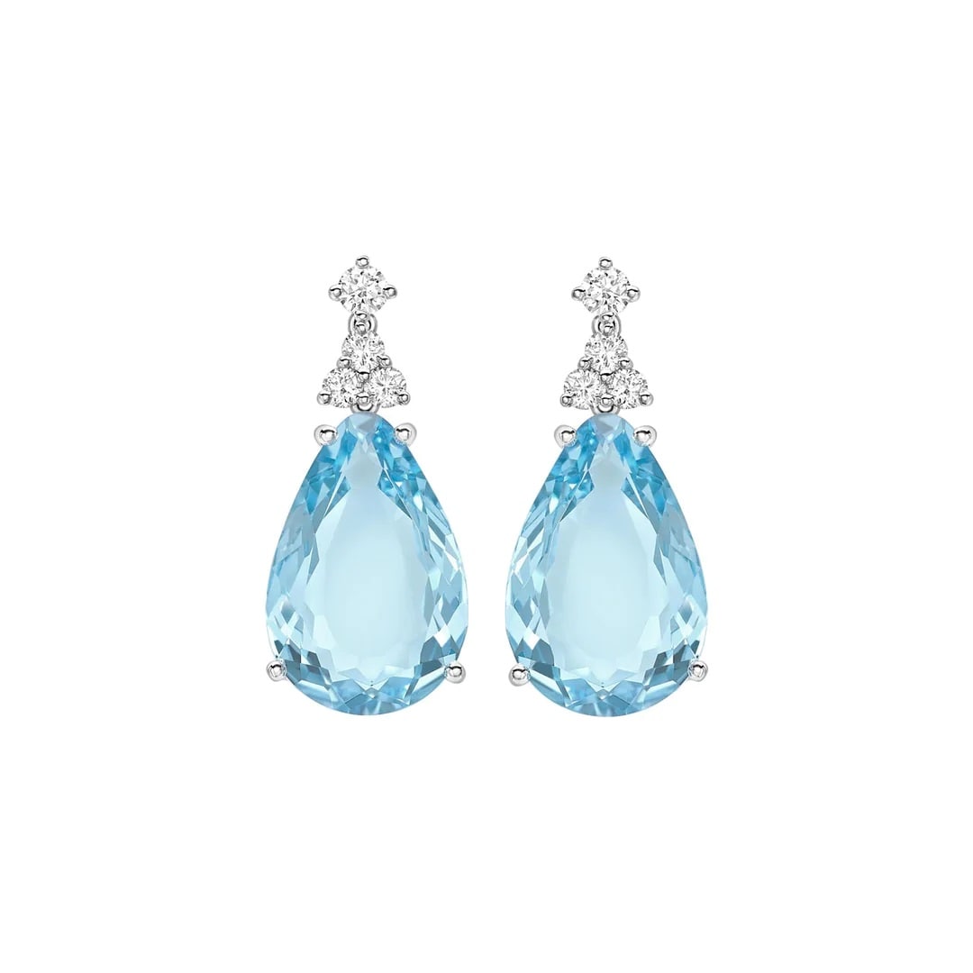 18ct White Gold 0.31ct Diamond & Blue Topaz Earrings