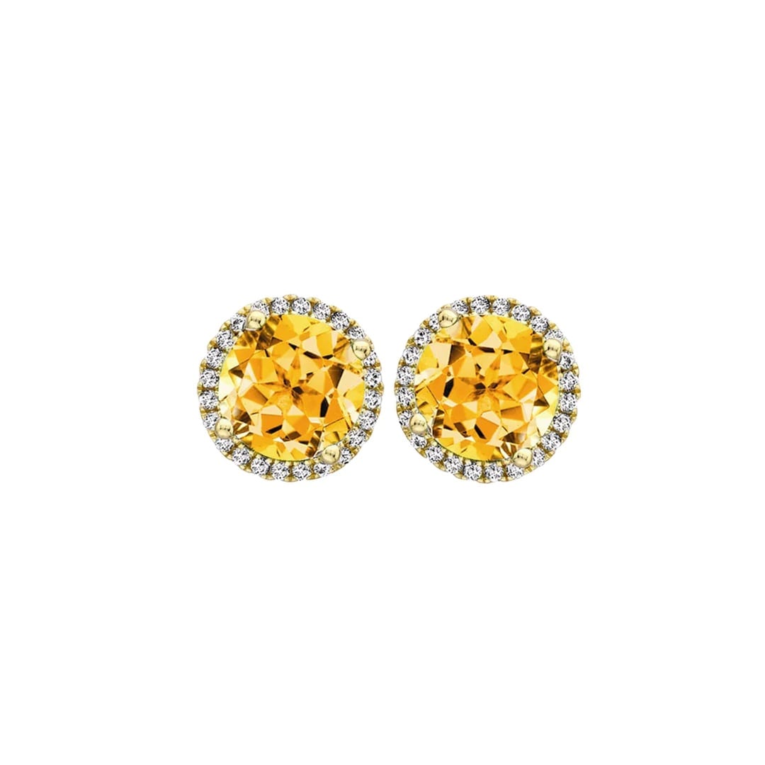 18ct Yellow Gold 0.19ct Diamond & Citrine Stud Earrings