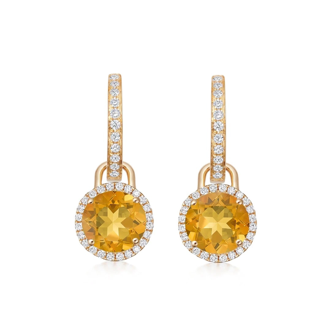 18ct Yellow Gold 0.32ct Diamond & Citrine Drop Earrings