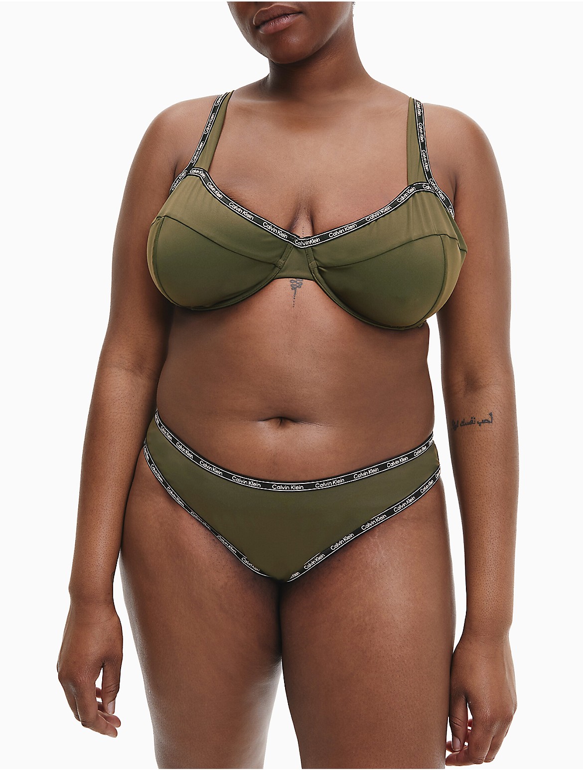 Calvin Klein Women's Plus Size Logo Tape High Leg Bikini Bottom - Green - 1X