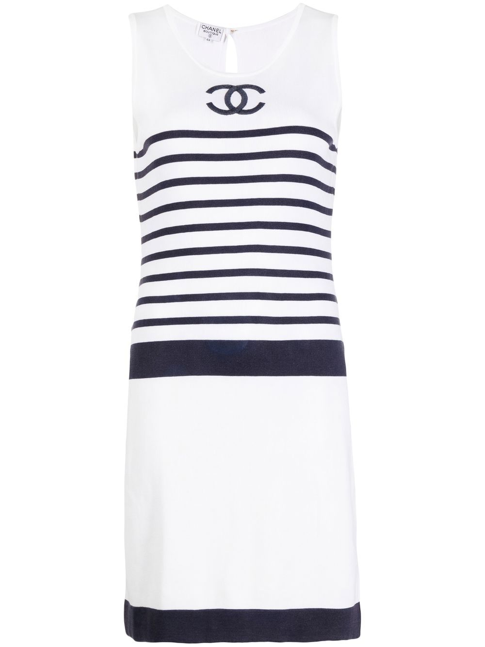 Chanel Pre-Owned 1990-2000s CC logo-embroidered striped dress - White