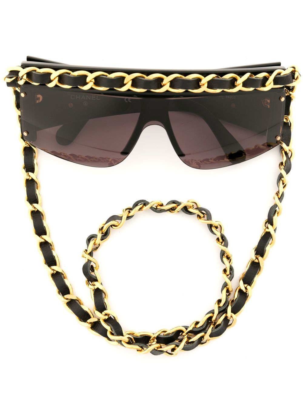 Chanel Pre-Owned 1990-2000s leather-and-chain visor sunglasses - Black