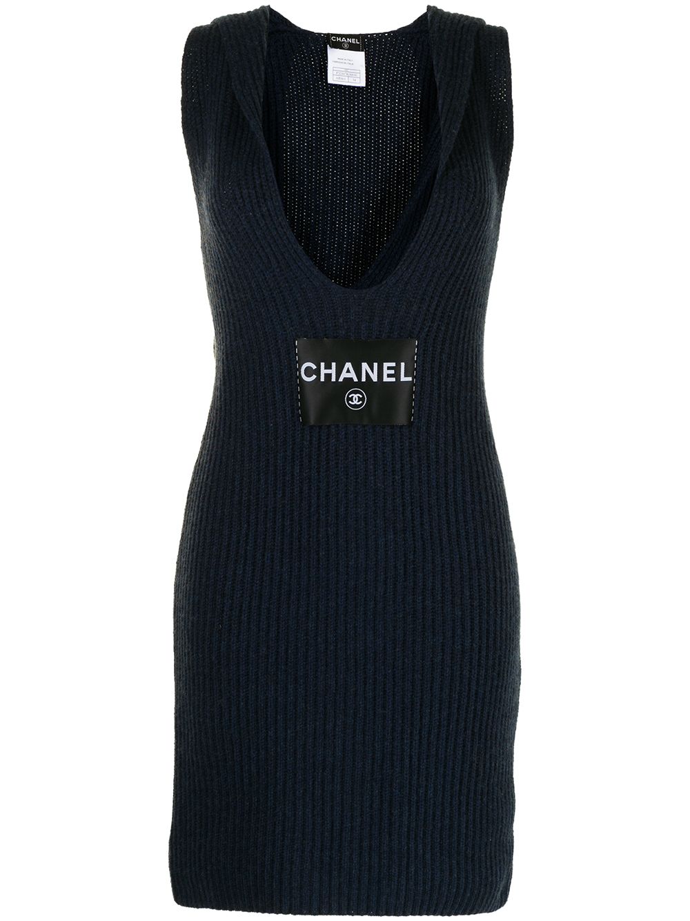 Chanel Pre-Owned 2008 plunging neck knitted dress - Blue