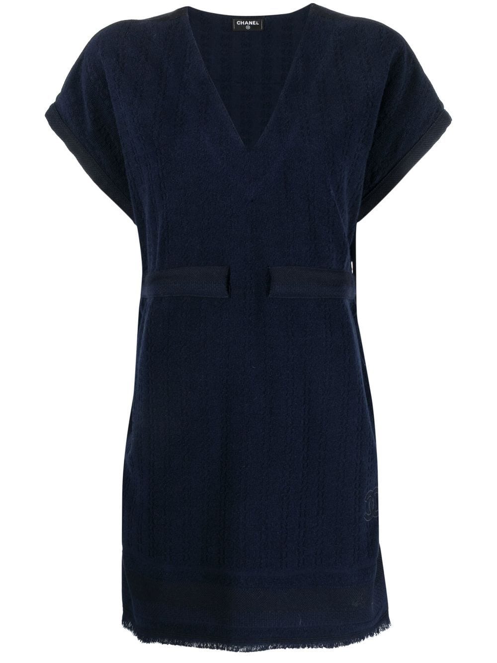 Chanel Pre-Owned frayed detailing cap-sleeved dress - Blue