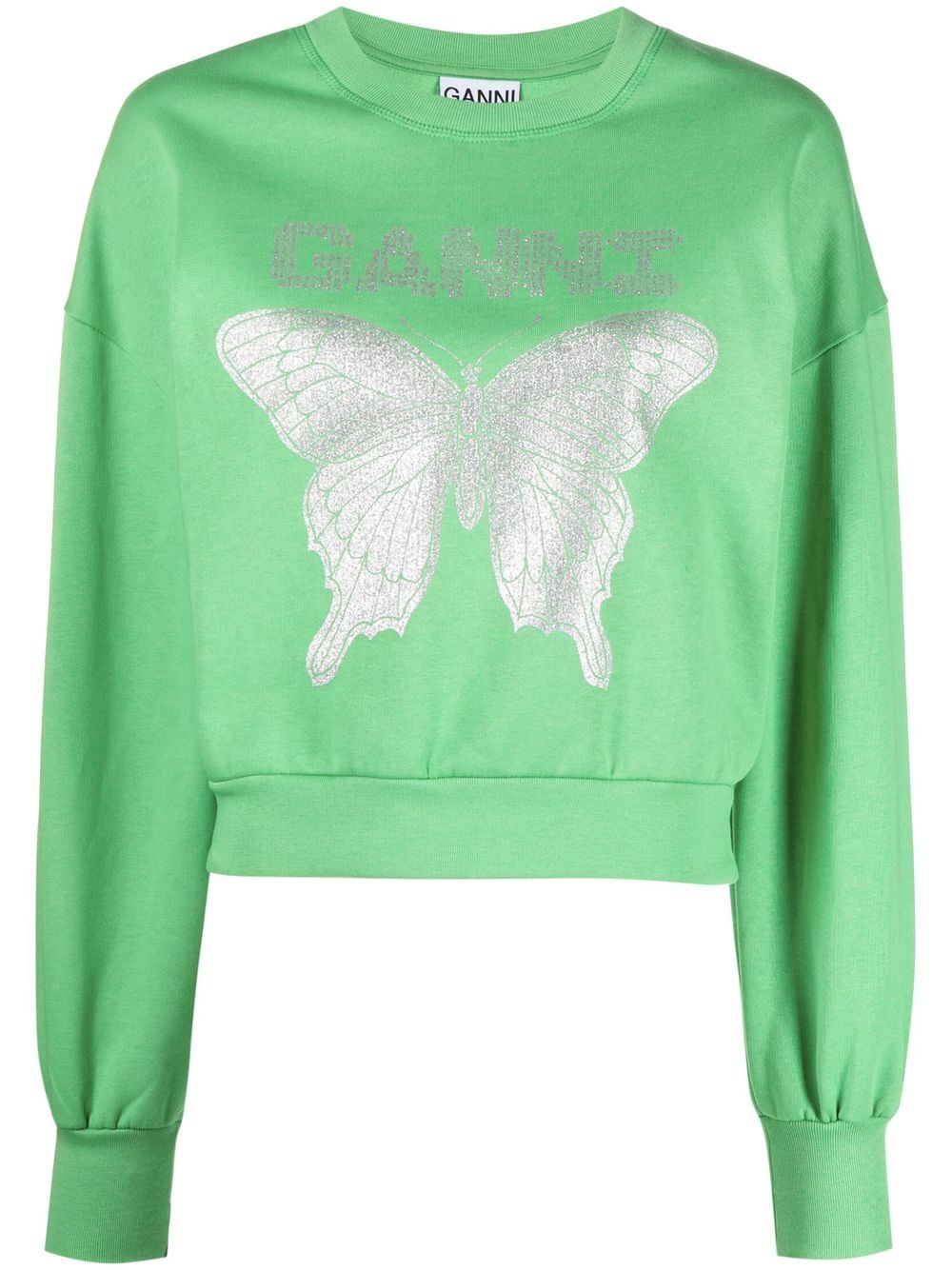 GANNI butterfly-print organic cotton sweatshirt - Green