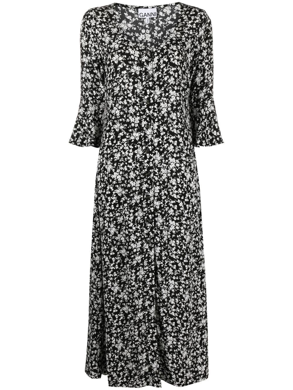 GANNI floral printed button dress - Black