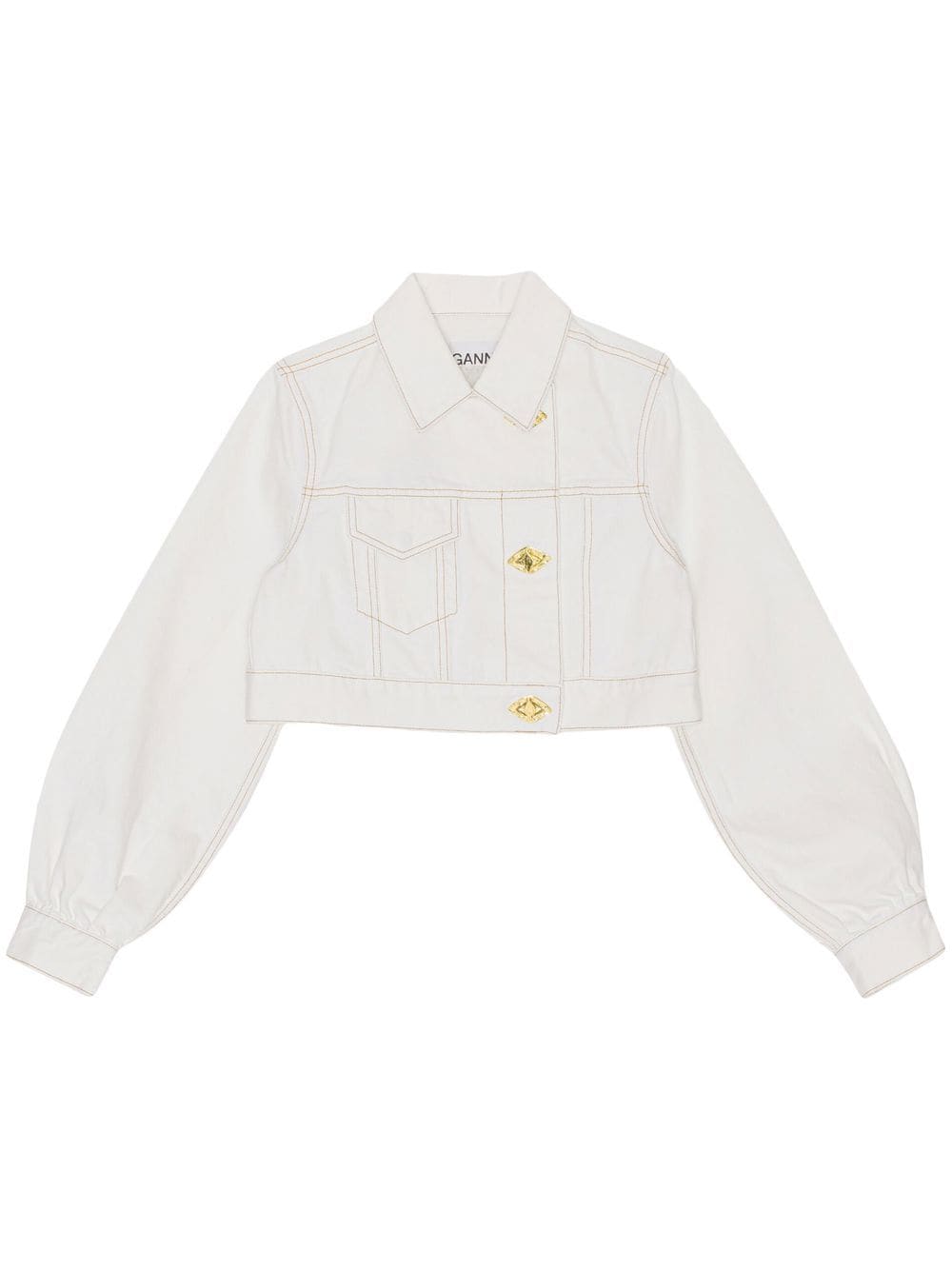 GANNI off-centre button-fastening cropped denim jacket - White