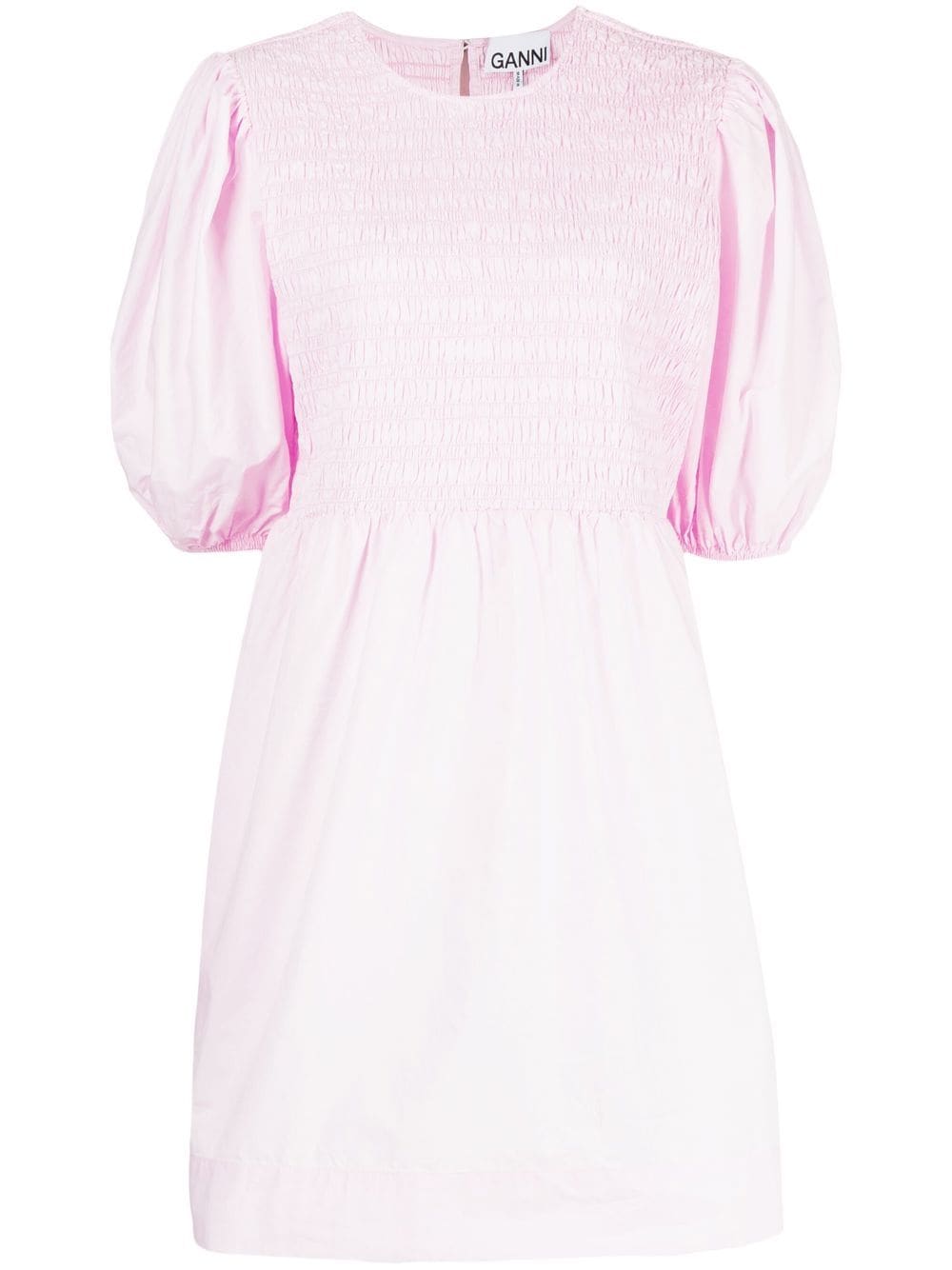 GANNI smocked organic cotton mini dress - Pink